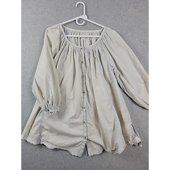 Free People Cotton Blue Striped LS Button Up Oversized Swing Tunic Women's XS - Picture 2 of 12